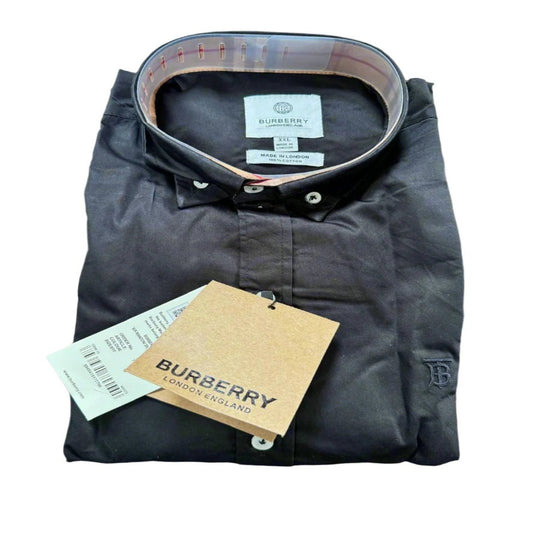 Classic Burberry Long Sleeve Button Down Cotton Shirt Black